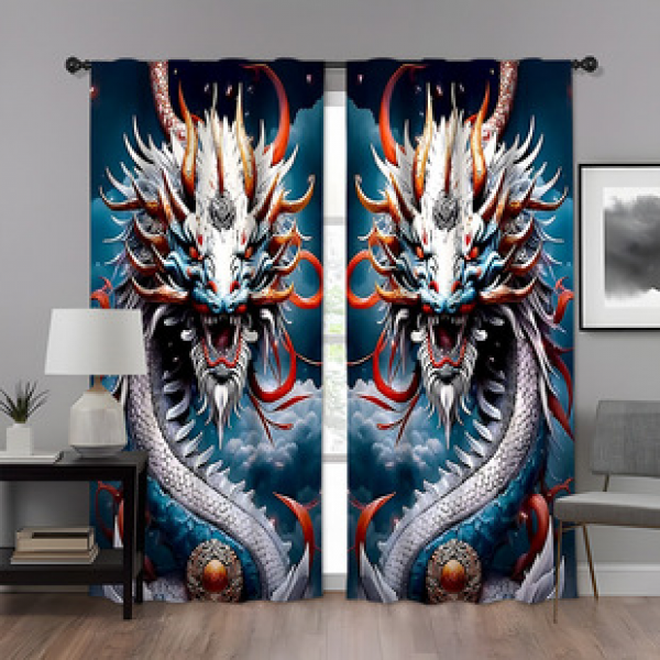 2pcs3D digital printed curtain manufacturer supplies cross-border home decoration dragon pattern fabric curtains and window screens