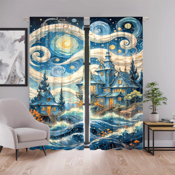 2pcs new manufacturer supplies cross-border fantasy seawater series 3D digital printed fabric curtains and window screens