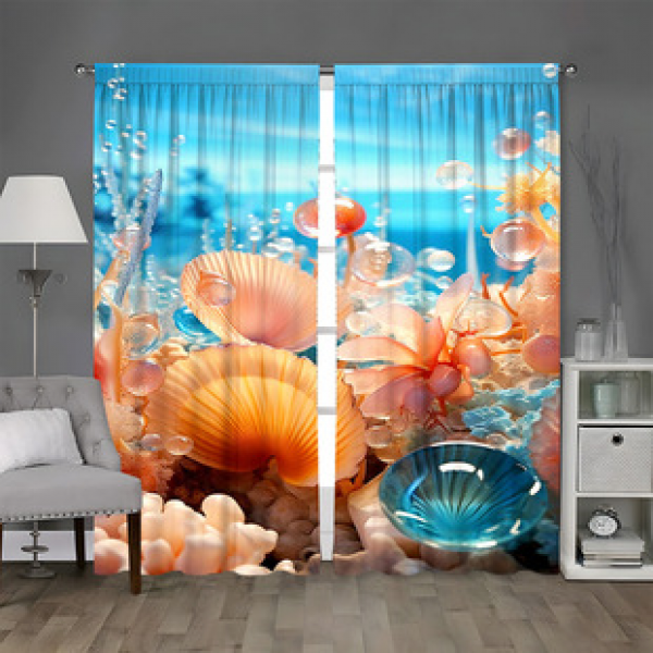 2pcs Home Decoration Curtains Ocean Shell Series Manufacturer Supply Cross border 3D Digital Printing Fabric Curtains and Window Screens