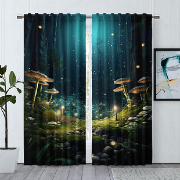 2pcs factory direct sales elf castle curtains cross-border direct supply 3D digital printed fabric curtains