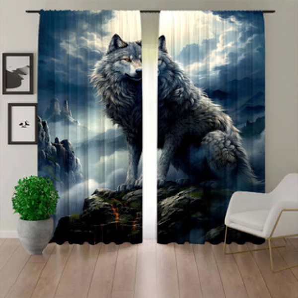2pcs Snow Wolf series curtains manufacturer direct sales 3D digital printed fabric curtains and window screens