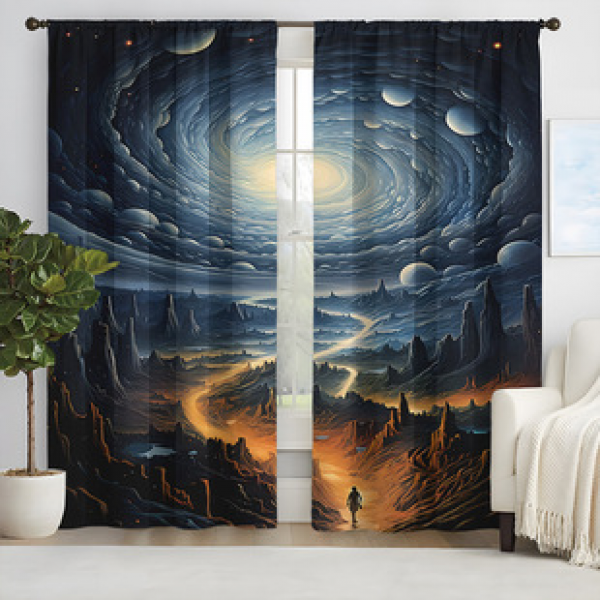 2pcs new universe star pattern curtains cross-border supplier, living room, bedroom 3D digital printing high-precision