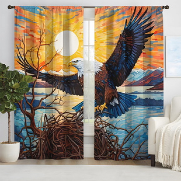 2pcs New Sunrise Eagle Pattern Curtain Cross border Manufacturer Supply Living Room Bedroom 3D Digital Printing High Precision