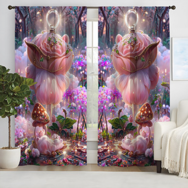 2pcs New Pink Flower Pattern Curtains Cross border Manufacturer Supply Living Room Bedroom 3D Digital Printing High Precision