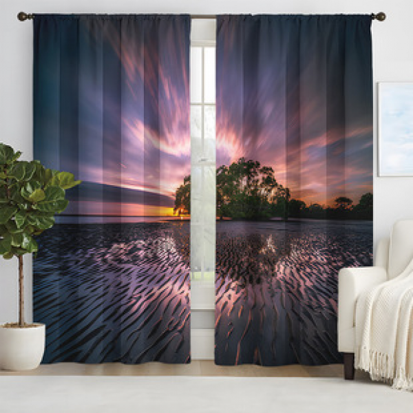2pcs New Summer Beach Pattern Curtains Cross border Manufacturer Supply Living Room Bedroom 3D Digital Printing High Precision