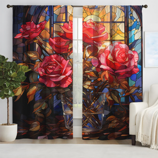 2pcs New Romantic Rose Pattern Curtains Cross border Manufacturer Supply Living Room Bedroom 3D Digital Printing