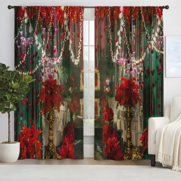 2pcs New Flower Ancient City Gate Pattern Curtains Cross border Manufacturer Supply Living Room Bedroom 3D Digital Printing High Precision