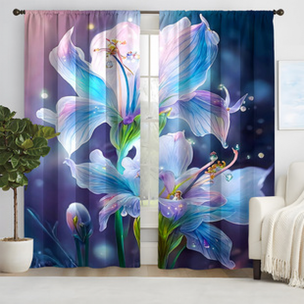 2pcs New Iris Pattern Curtains Cross border Manufacturer Supply Living Room Bedroom 3D Digital Printing High Precision