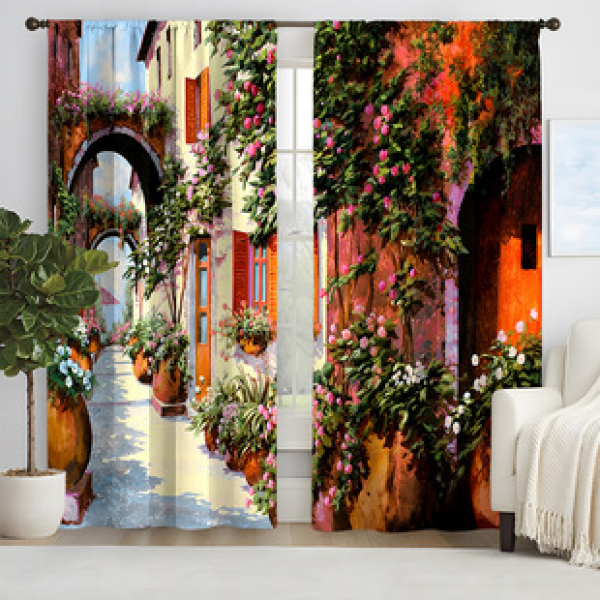 2pcs New Town Street Pattern Curtains Cross border Manufacturer Supply Living Room Bedroom 3D Digital Printing High Precision