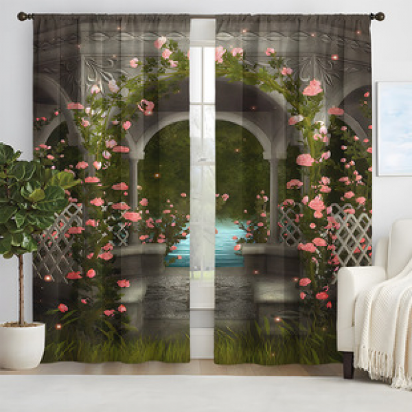 2pcs New Flower Gate Pattern Curtains Cross border Manufacturer Supply Living Room Bedroom 3D Digital Printing High Precision