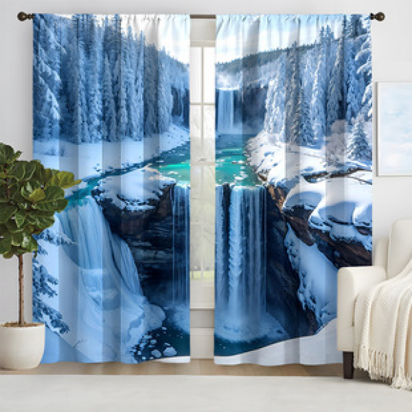 2pcs New Snow Waterfall Pattern Curtains Cross border Manufacturer Supply Living Room Bedroom 3D Digital Printing High Precision