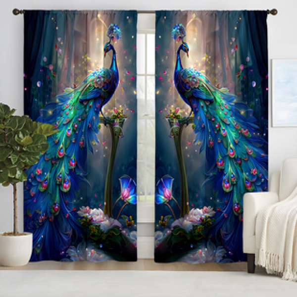 2pcs New Peacock Pattern Curtain Cross border Manufacturer Supply 3D Digital Printed High Precision Curtains for Living Room and Bedroom