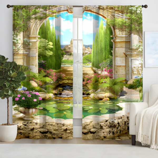 2pcs New Ancient Street Pattern Curtains Cross border Manufacturer Supply Living Room Bedroom 3D Digital Printing High Precision Windows