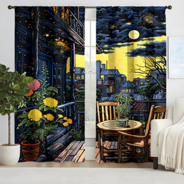 2pcs New Balcony Garden Pattern Curtains Cross border Manufacturer Supply Living Room Bedroom 3D Digital Printing High Precision