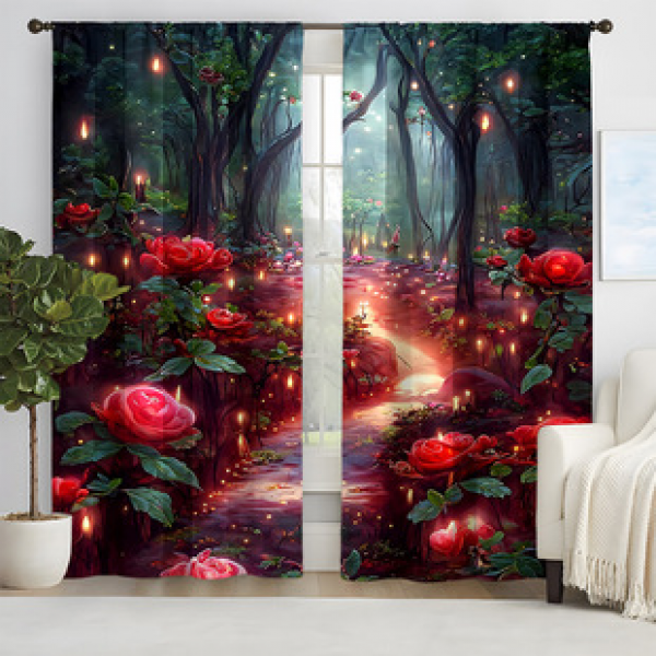 2pcs New Rose Path Pattern Curtains Cross border Manufacturer Supply Living Room Bedroom 3D Digital Printing High Precision