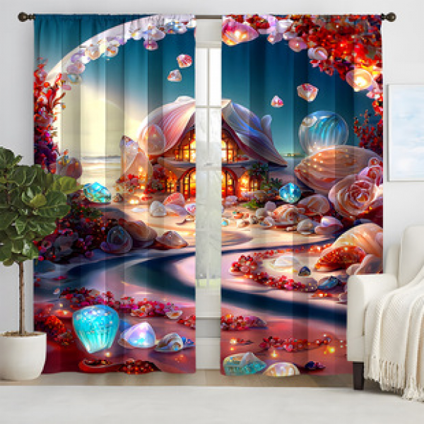 2pcs New Romantic House Pattern Curtains Cross border Manufacturer Supply Living Room Bedroom 3D Digital Printing High Precision