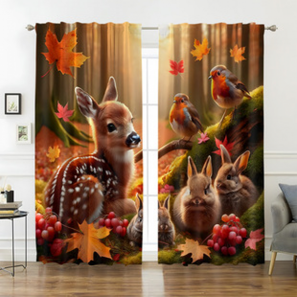 2pcs New Animal Forest Pattern Curtains Cross border Manufacturer Supply Living Room Bedroom 3D Digital Printing High Precision