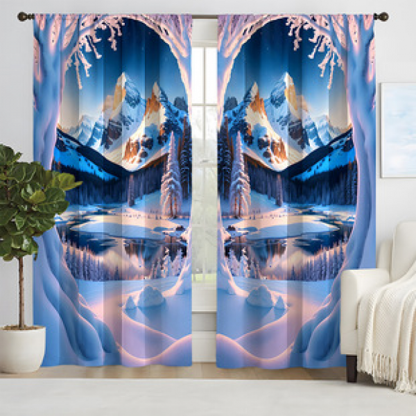 2pcs new snow landscape pattern curtains supplied by cross-border manufacturers for living rooms, bedrooms, 3D digital printing, high-precision