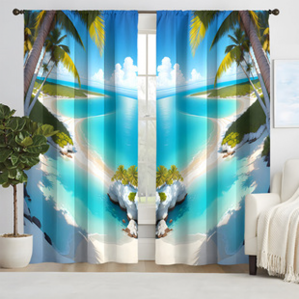 2pcs New Summer Beach Pattern Curtains Cross border Manufacturer Supply Living Room Bedroom 3D Digital Printing High Precision