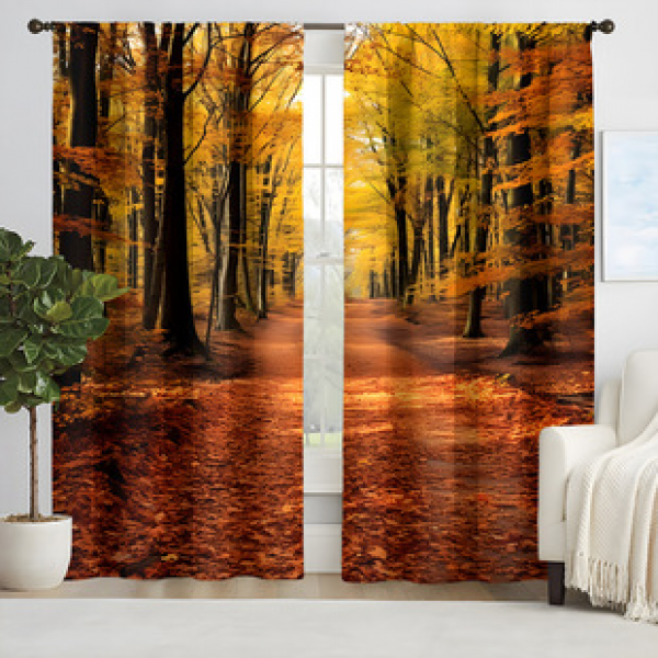 2pcs New Autumn Forest Trail Pattern Curtains Cross border Manufacturer Supply Living Room Bedroom 3D Digital Printing High