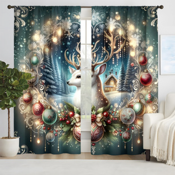 2pcs New Christmas Pattern Curtains Cross border Manufacturer Supply Living Room Bedroom 3D Digital Printing High Precision