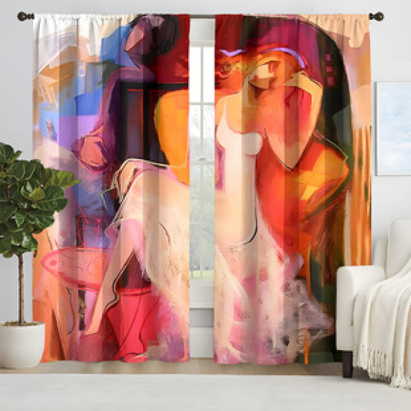 2pcs New Abstract Character Pattern Curtains Cross border Manufacturer Supply Living Room Bedroom 3D Digital Printing High Precision