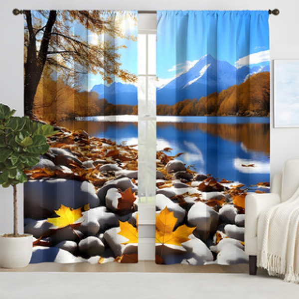 2pcs new snow capped mountain foot patterned curtains cross-border supplier for living room, bedroom, 3D digital printing, high-precision