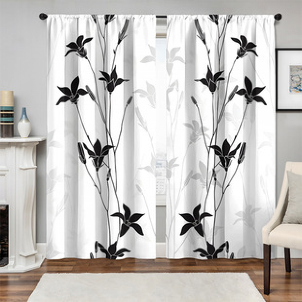 2pcs new black and white printed pattern curtains supplied by cross-border manufacturers for living rooms, bedrooms, 3D digital printing, high-precision