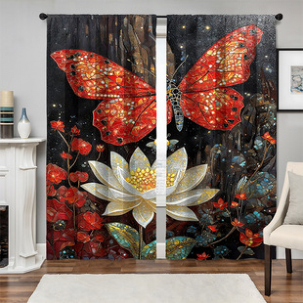 2pcs New Lotus Pattern Curtains Cross border Manufacturer Supply Living Room Bedroom 3D Digital Printing High Precision