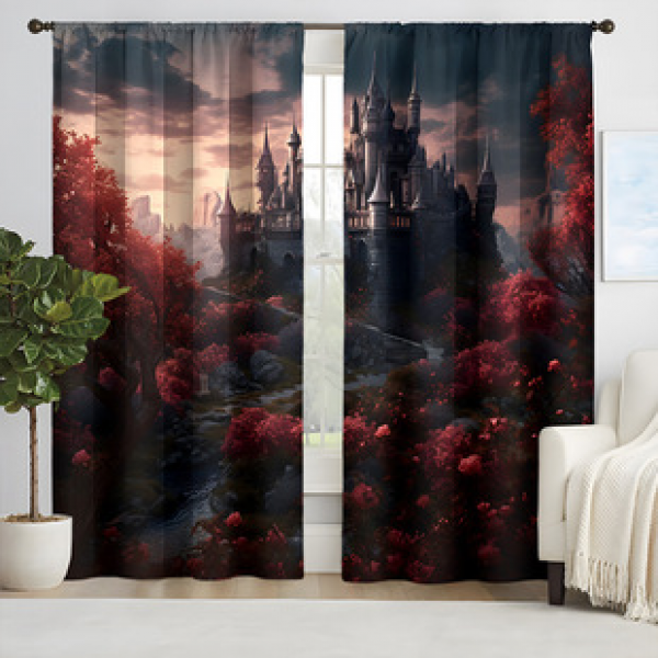 2pcs New Castle Pattern Curtains Cross border Manufacturer Supply Living Room Bedroom 3D Digital Printing High Precision