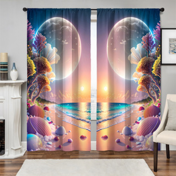 2pcs New Seaside Shell Pattern Curtains Cross border Manufacturer Supply Living Room Bedroom 3D Digital Printing High Precision