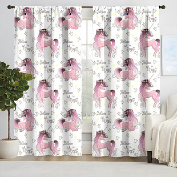 2pcs New Unicorn Pattern Curtains Cross border Manufacturer Supply Living Room Bedroom 3D Digital Printing High Precision Windows