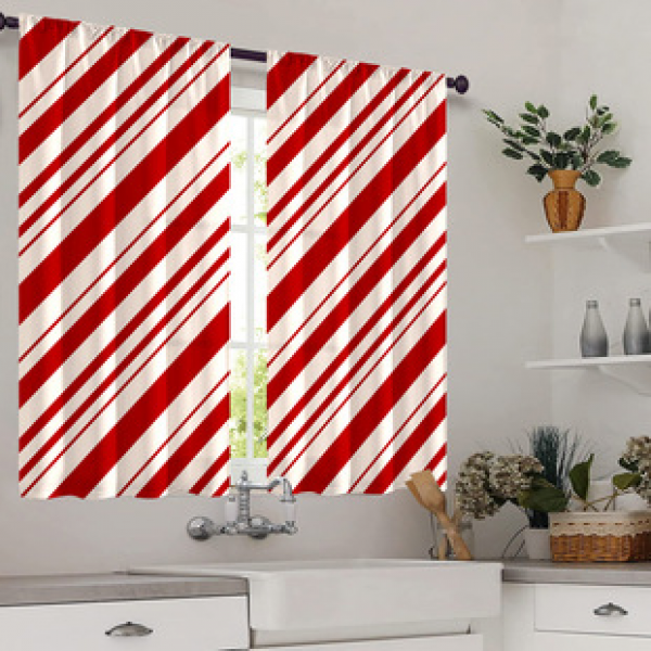 2pcs kitchen short curtain diagonal line pattern cross-border hot selling factory direct supply 3D digital printing waterproof and oil resistant