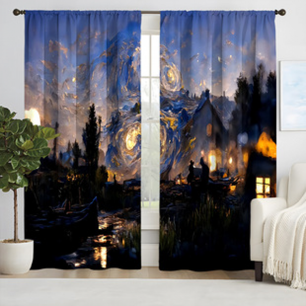 2pcs New Dream Starry Sky Pattern Curtain Cross border Manufacturer Supply 3D Digital Printing for Living Room and Bedroom