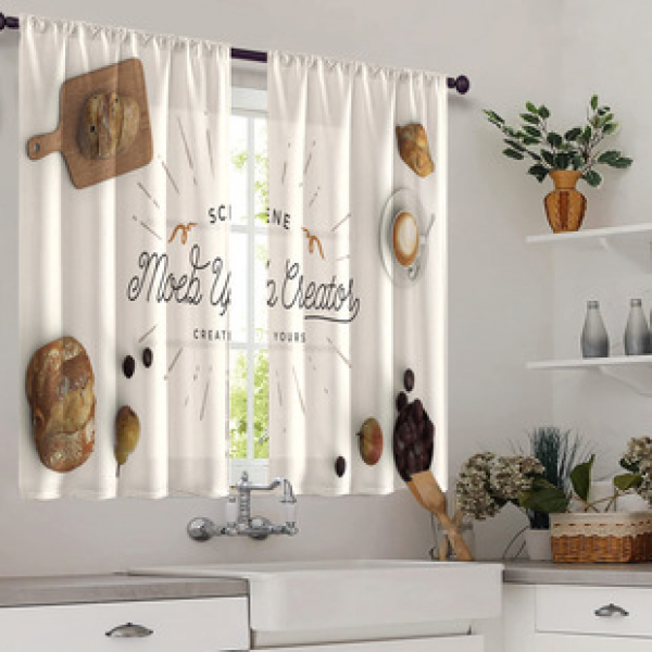 2pcs kitchen short curtain food pattern cross-border hot selling factory direct supply 3D digital printing waterproof and oil resistant