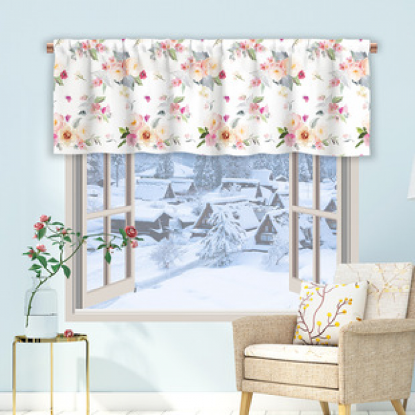 1PC multi-color floral short curtain kitchen curtain half curtain cross-border Christmas small window decoration polyester cotton