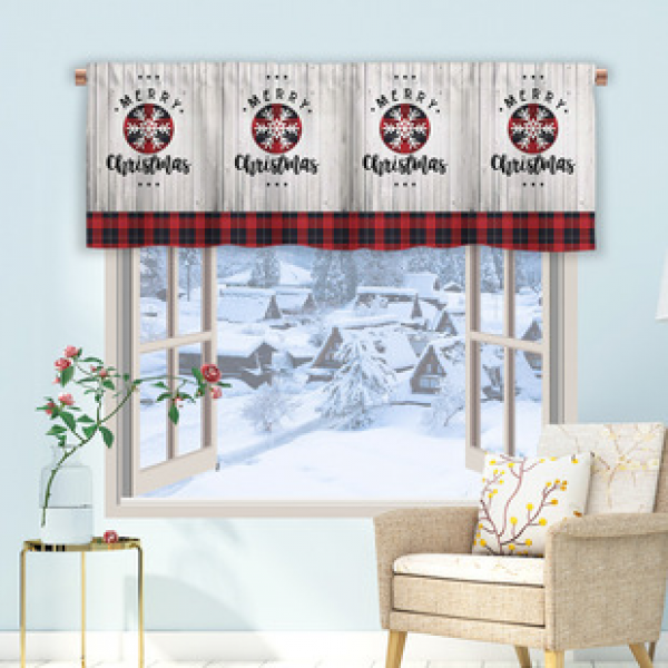 1PC Christmas Short Curtain Kitchen Curtain Half Curtain Cross border Christmas Small Window Decoration Polyester Cotton
