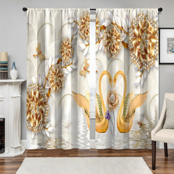 2pcs New Light Luxury Flower Pattern Curtains Cross border Manufacturer Supply Living Room Bedroom 3D Digital Printing