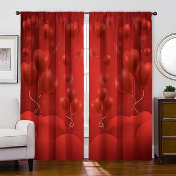 1pc Valentine's Day atmosphere pattern curtain 3D digital printing manufacturer supplies cross-border Amazon WISH fabric window