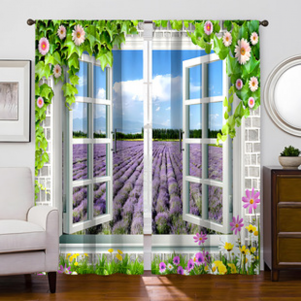1pc exquisite window landscape pattern curtain fake window 3D digital printing manufacturer supplies cross-border Amazon WISH fabric
