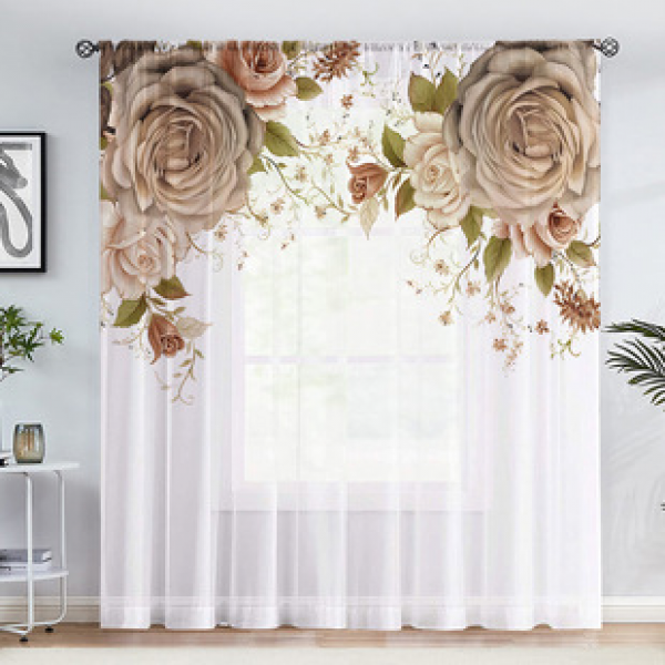 1pc new floral pattern window screen 3D digital printing manufacturer direct sales bedroom living room decoration pole through window screen