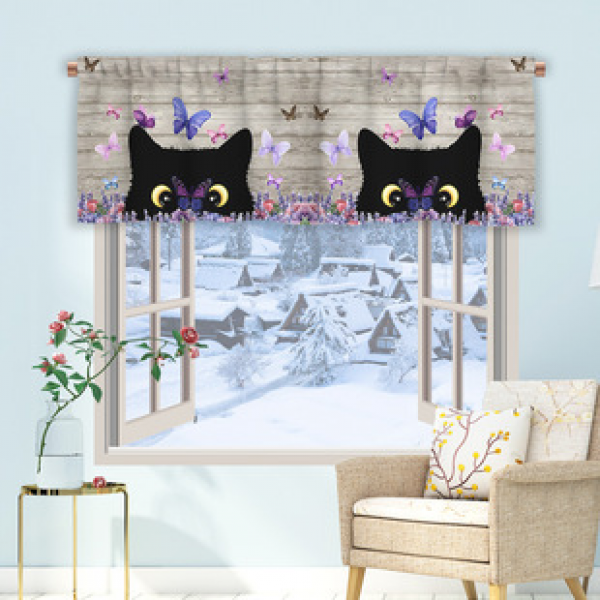 1pc Modern Simple Cute Kitten Kitchen Curtain Half Curtain Cross border Christmas Small Window Decoration Polyester Cotton New Style