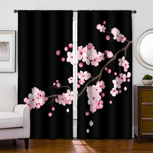 2pcs New Peach Blossom Flower Pattern Curtains Cross border Manufacturer Supply Living Room Bedroom 3D Digital Printing