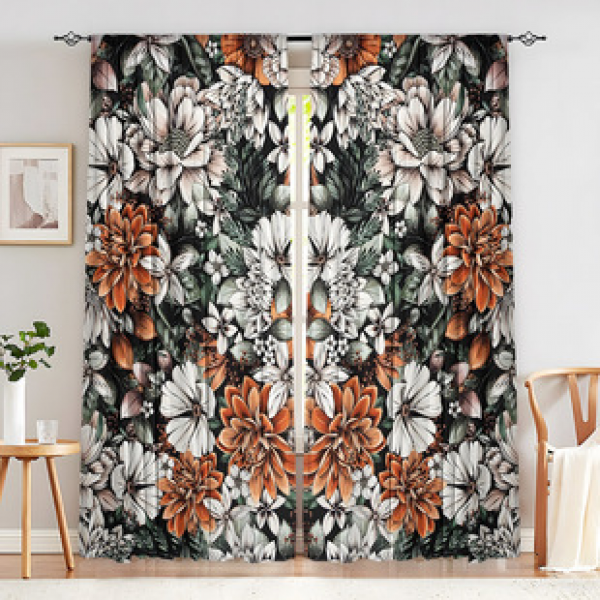 2PCS Colorful Flower Curtains Factory Delivers 3D Digital Printed Curtains, Cross border Amazon Curtains Hot Selling
