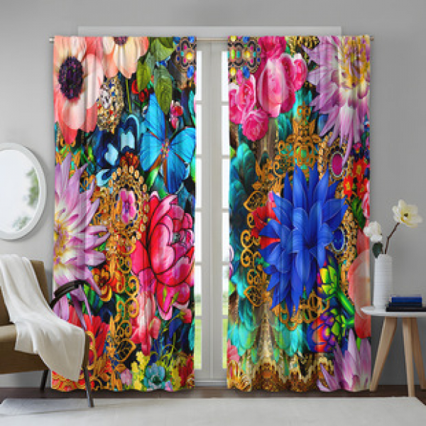 2PCS new floral curtain factory distributes 3D digital printed curtain products for cross-border Amazon curtain sales