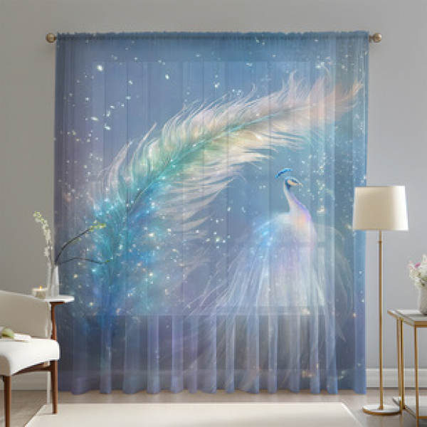 1pc new fresh art peacock window screen 3D digital printing bedroom living room decoration factory direct sales through pole