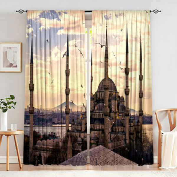 2PCS Castle Curtain Factory distributes 3D digital printed curtain products for cross-border Amazon curtain hot selling patterns
