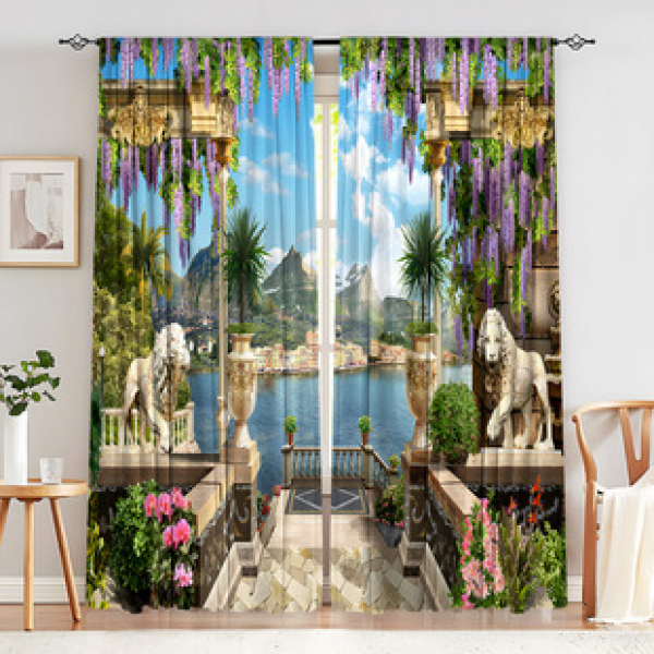 2PCS City Scene Curtain Factory Delivers 3D Digital Printing Cross border Amazon Curtain Hot Selling Pattern
