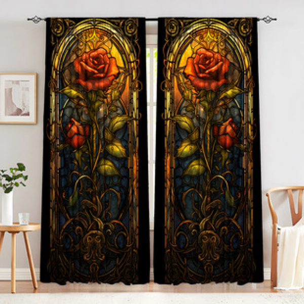 2PCS flower curtain factory distributes 3D digital printing cross-border Amazon curtain hot selling patterns