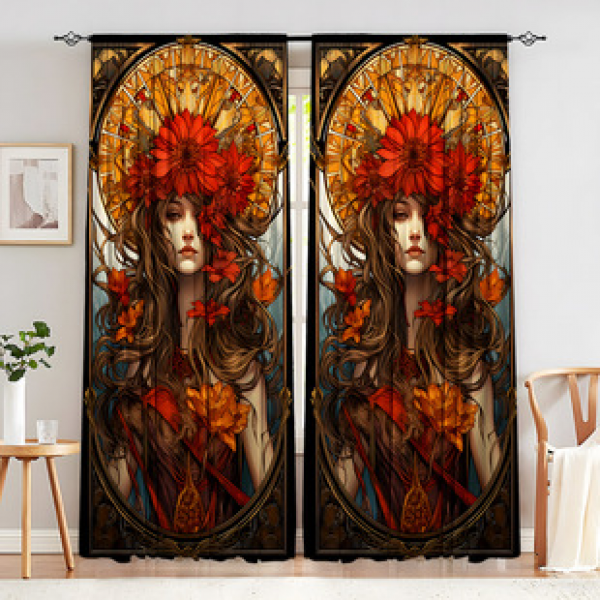 2PCS Flower Character Curtain Factory OEM 3D Digital Printing Cross border Amazon Curtain Hot Selling Pattern